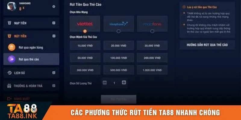 Các phương thức rút tiền TA88 nhanh chóng